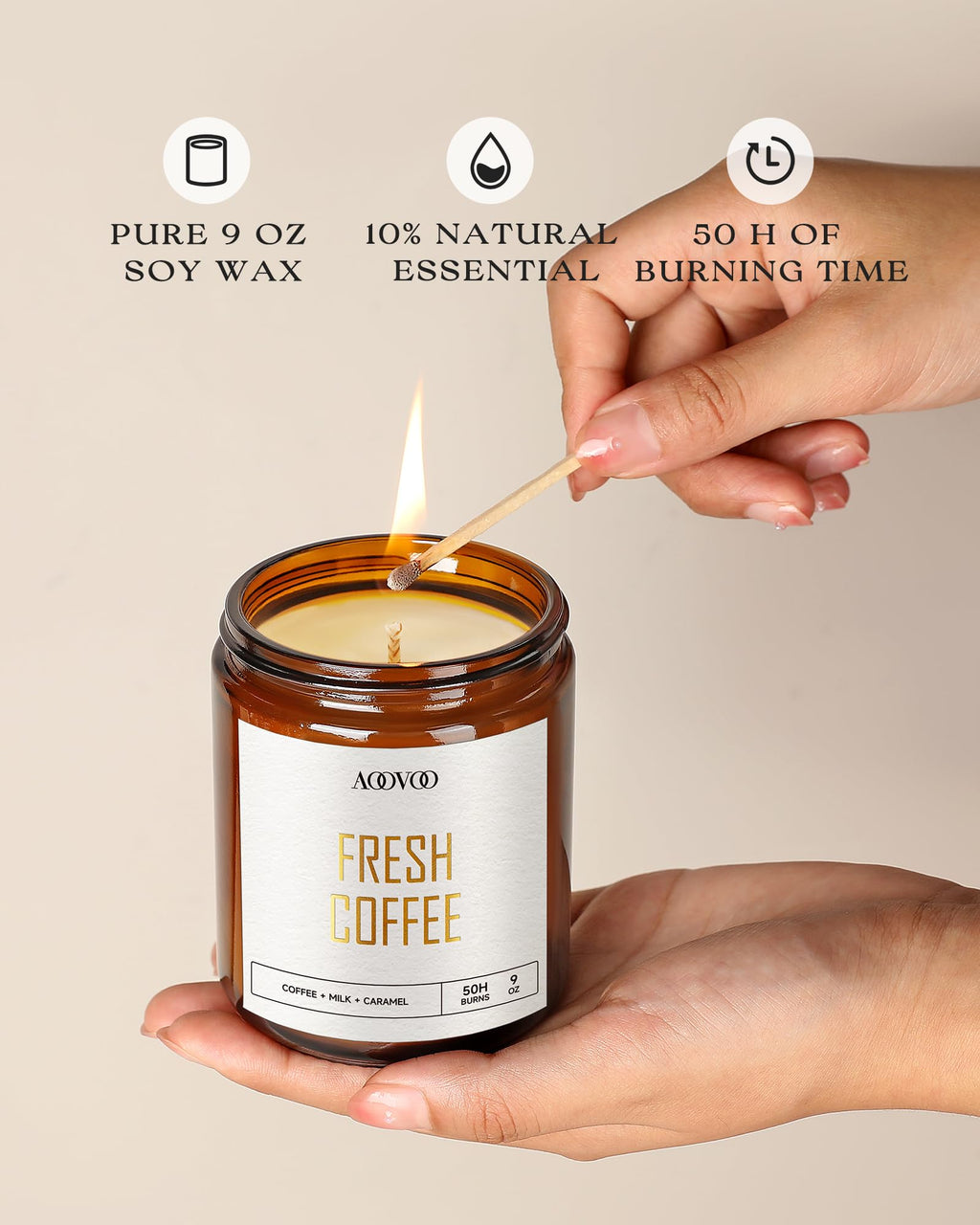 AOOVOO Fresh Coffee Candles – 9 oz Soy Wax Scented Candle for Home & Aromatherapy