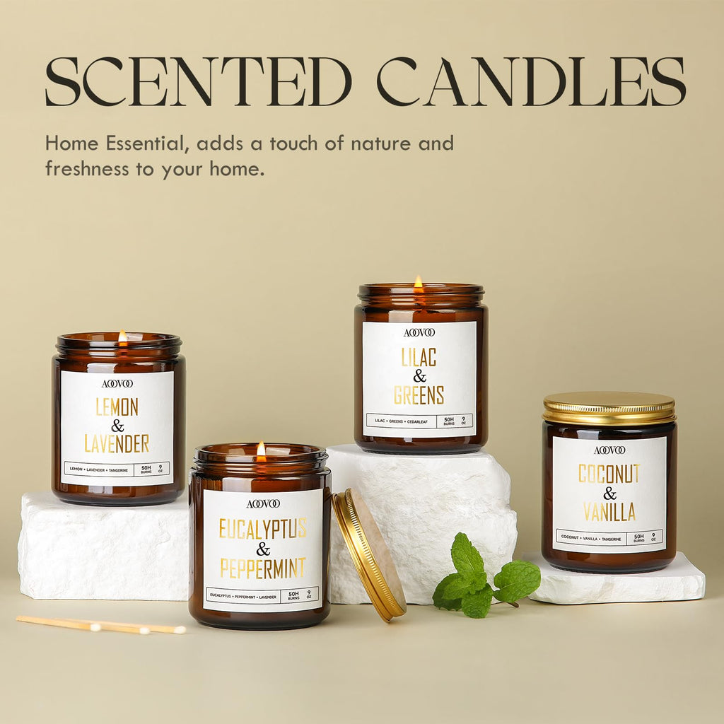 AOOVOO Eucalyptus Mint Candle - 9oz Soy Scented Candle for Home & Aromatherapy