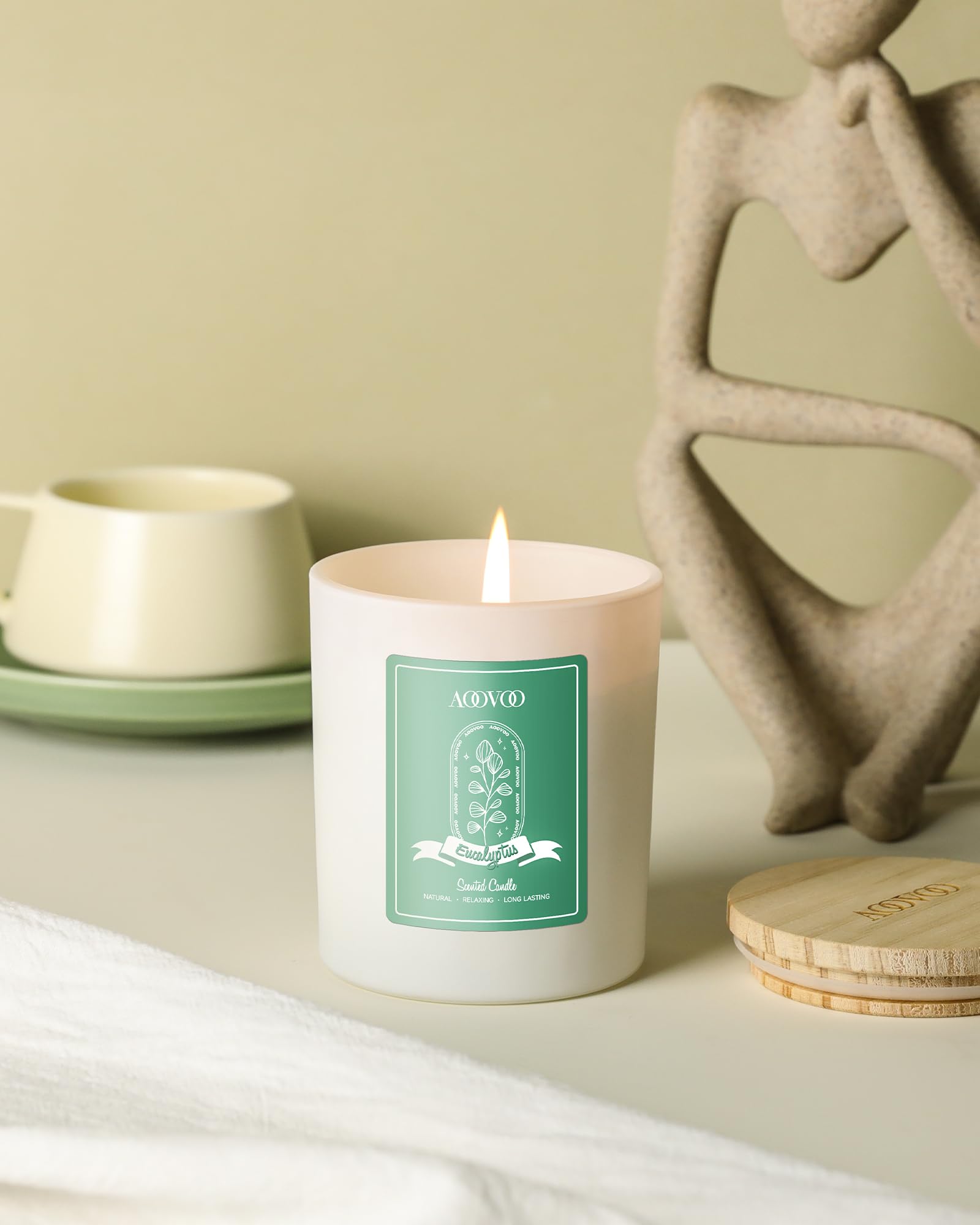 AOOVOO Eucalyptus Mint Soy Candle with Crystals - 10oz for Women