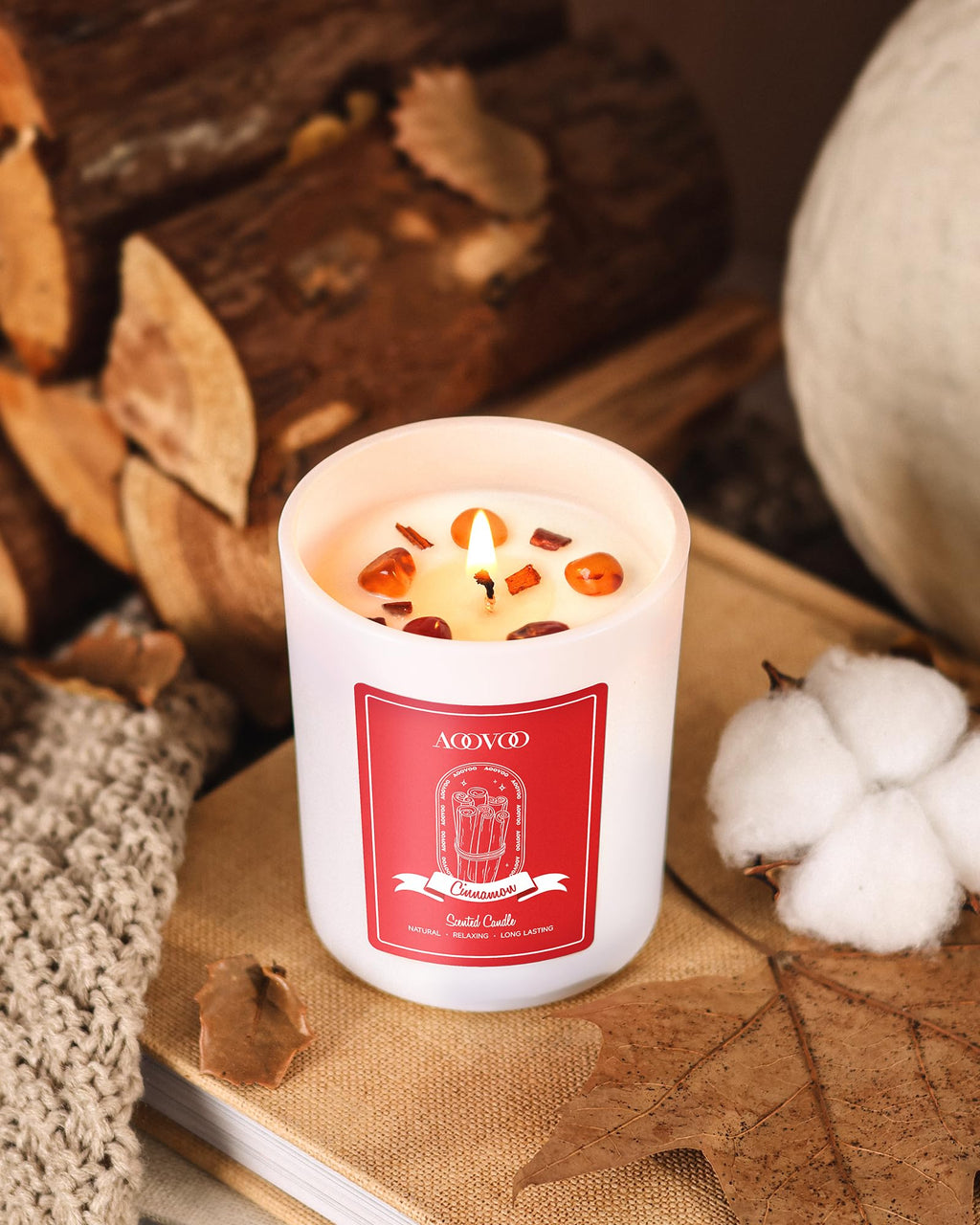 AOOVOO Cinnamon Scented Candle for Women – 7oz Soy Aromatherapy Candle with Crystals Inside | Gift for Women & Mom