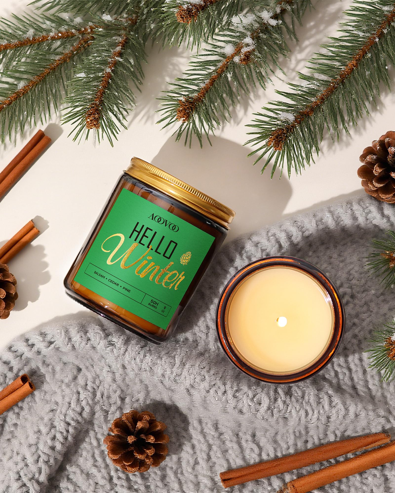 AOOVOO Hello Winter Candle - 9 oz Pine Scented Soy Wax Aromatherapy Candle