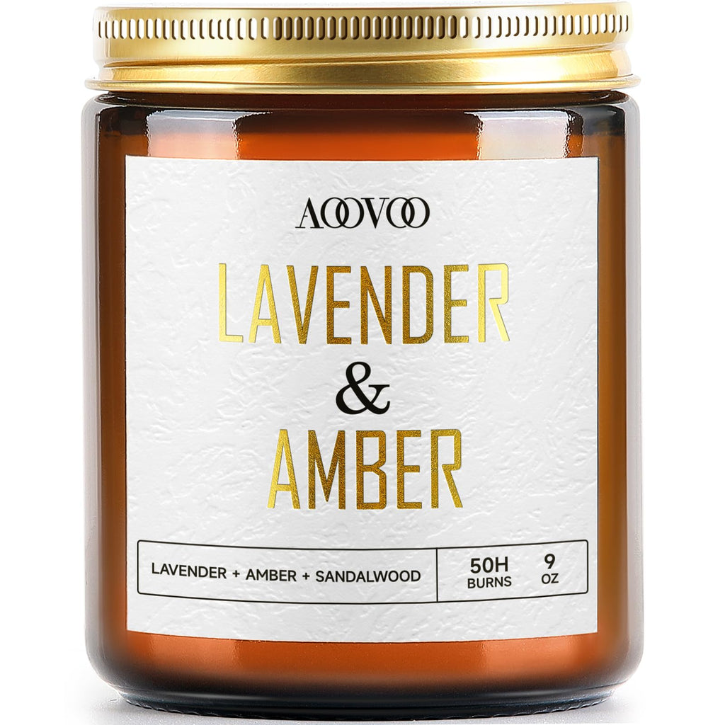 AOOVOO Lavender Amber Candles – 9 oz Scented Soy Candle, Aromatherapy
