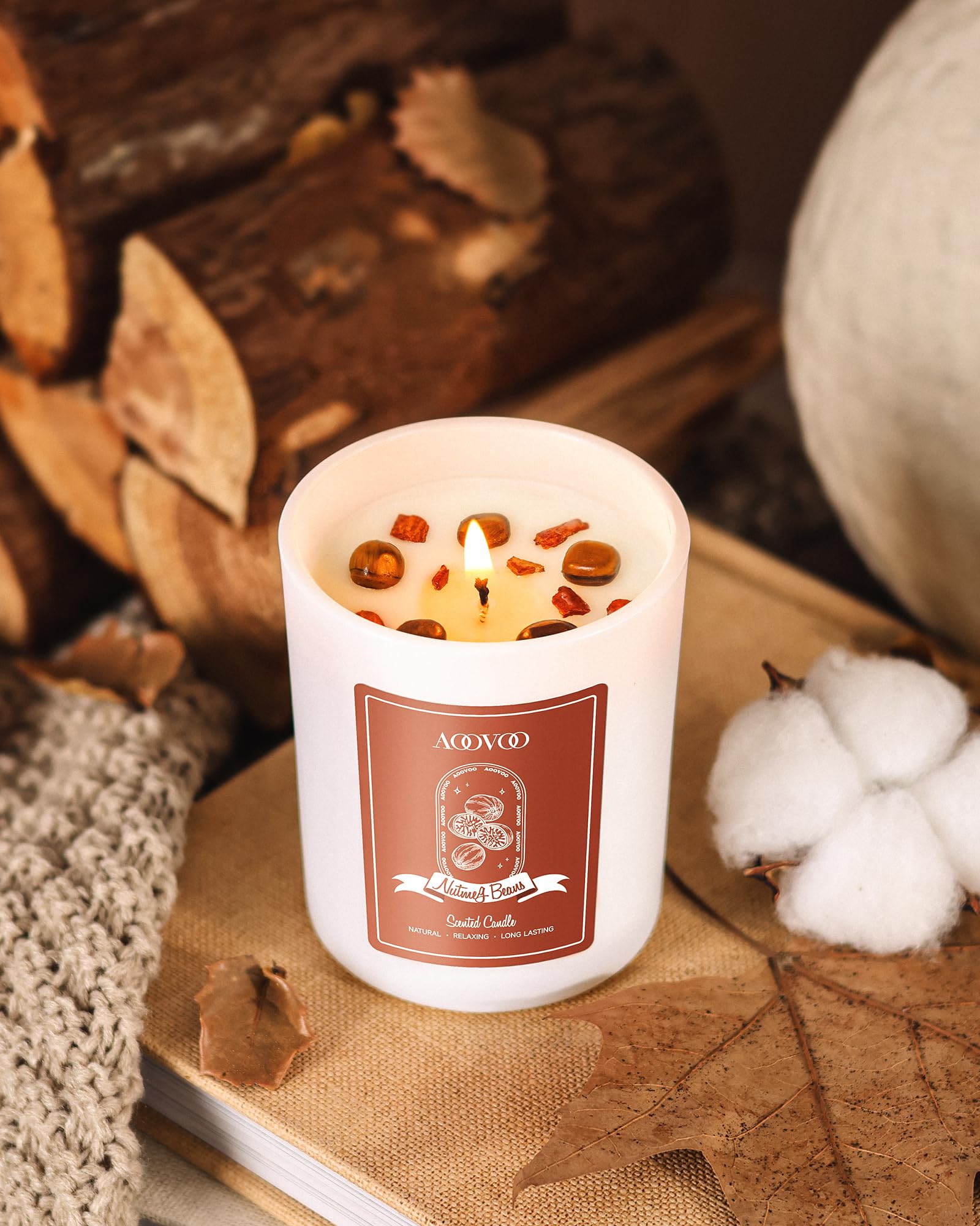 AOOVOO Nutmeg Beans Soy Candle with Crystals – 7oz Gift for Women