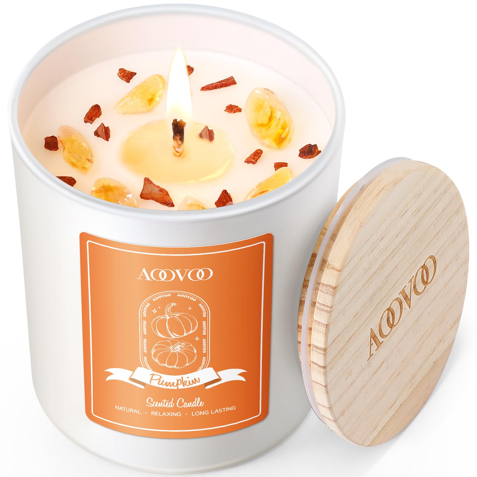 AOOVOO Pumpkin Scented Candles for Women | 10oz Soy Aromatherapy Candle with Crystals