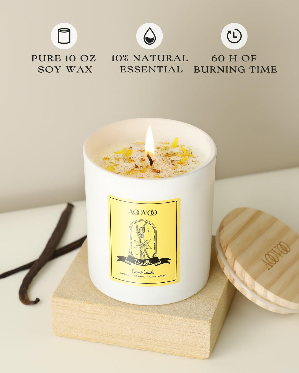 AOOVOO Vanilla Scented Candle for Women - 10oz Soy with Crystals Inside