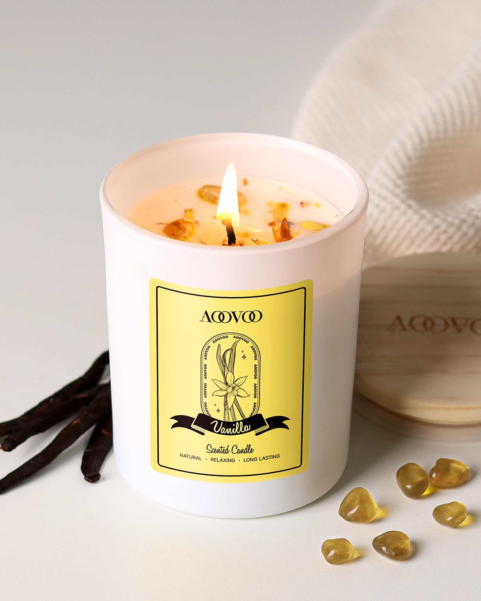 AOOVOO Vanilla Scented Candle for Women – 7oz Soy with Crystals