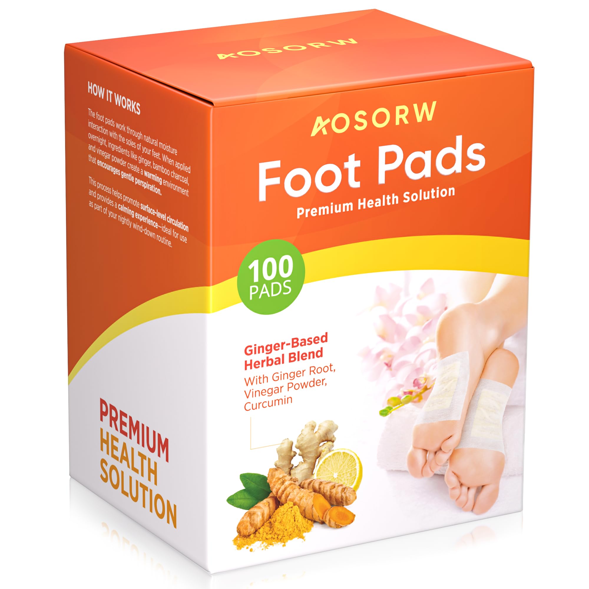 AOSORW Natural Herbal Foot Pads - 100 Pack Premium Foot Care Patches (Orange)