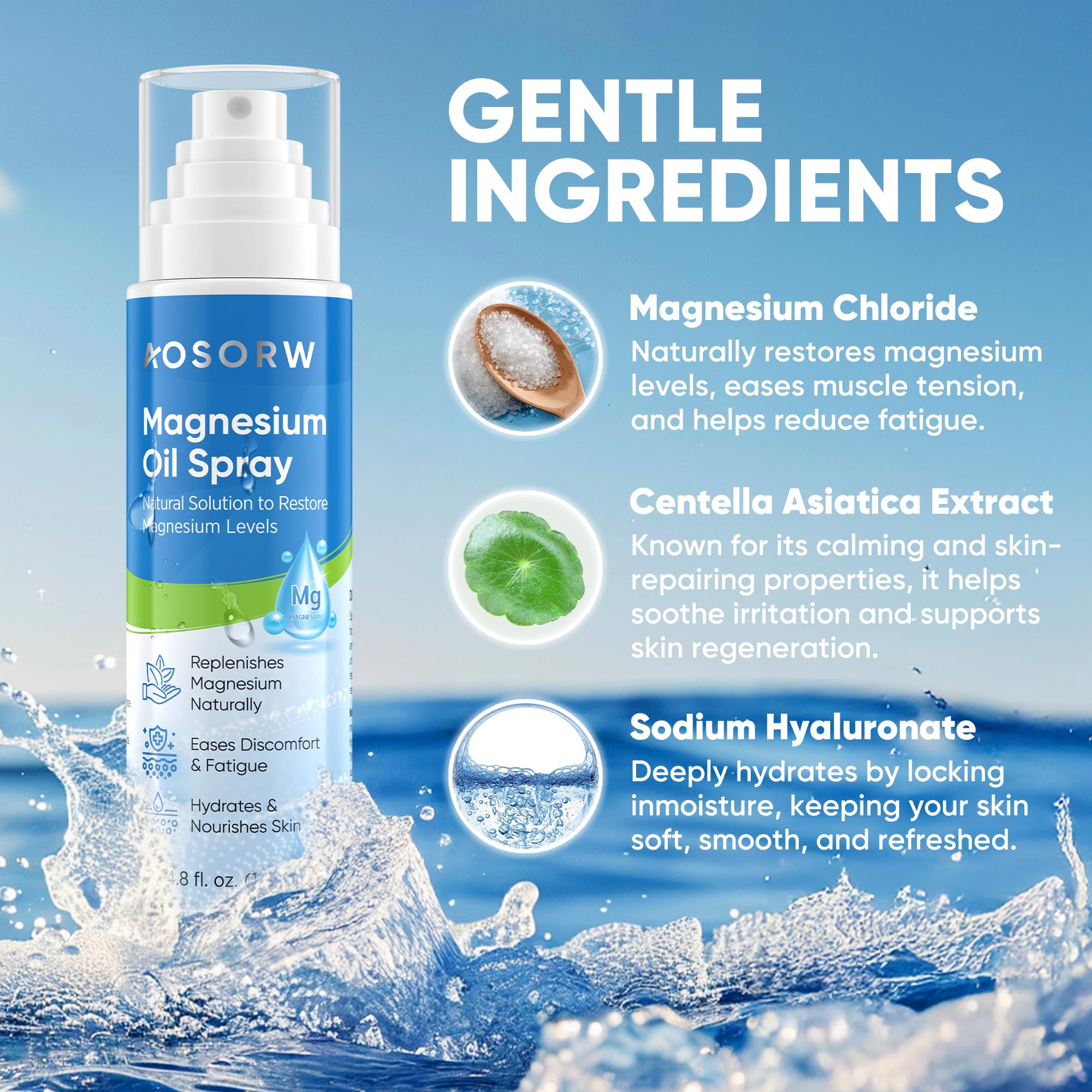AOSORW Pure Magnesium Oil Spray – Nighttime Sleep Support, Non-Greasy Topical Magnesium (4.8 fl oz, Pack of 1)