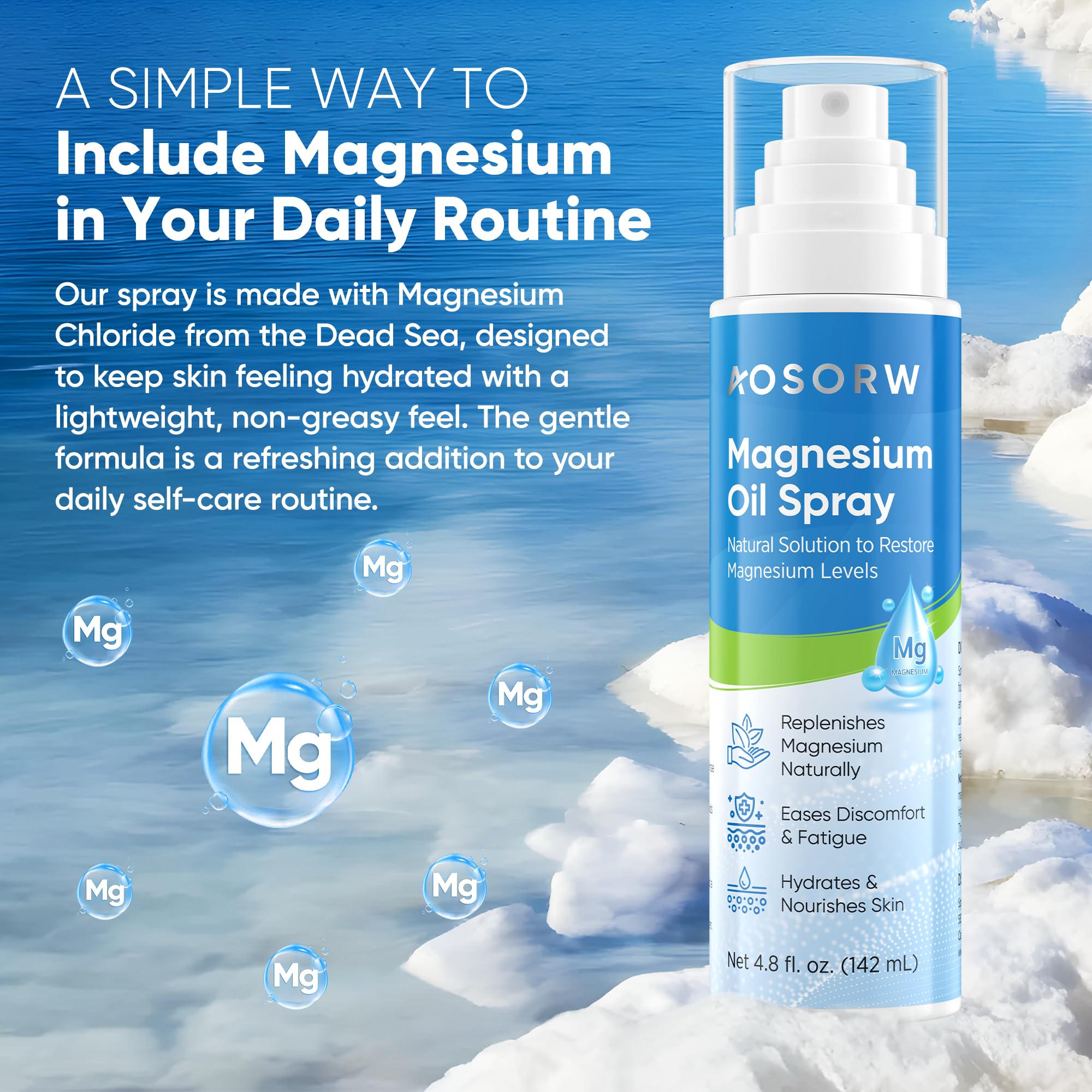 AOSORW Pure Magnesium Oil Spray – Nighttime Sleep Support, Non-Greasy Topical Magnesium (4.8 fl oz, Pack of 1)