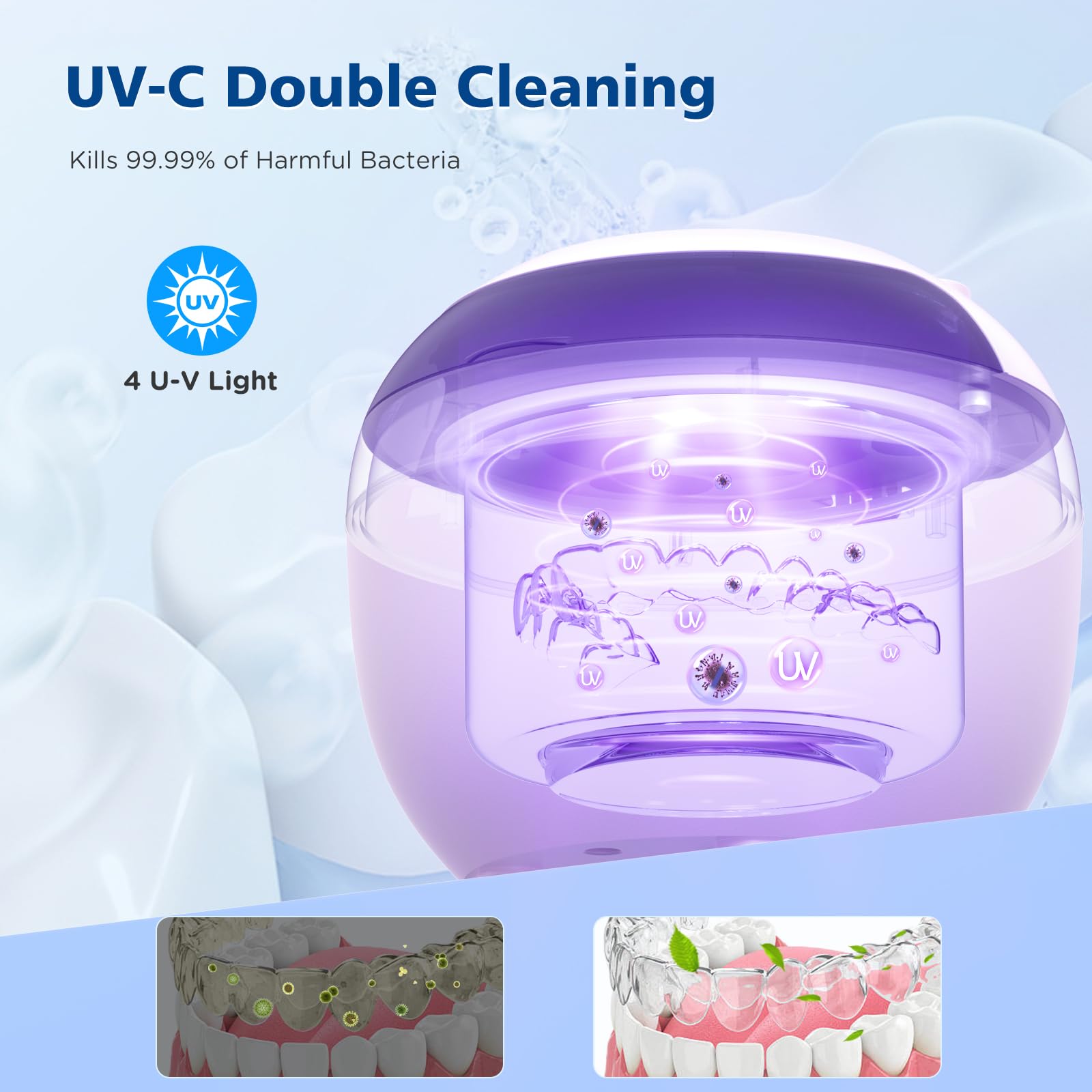 Aotuda 45kHz Ultrasonic Retainer Cleaner - 200ML Denture Cleaner, 4 Modes with Digital Timer (Navy Blue)