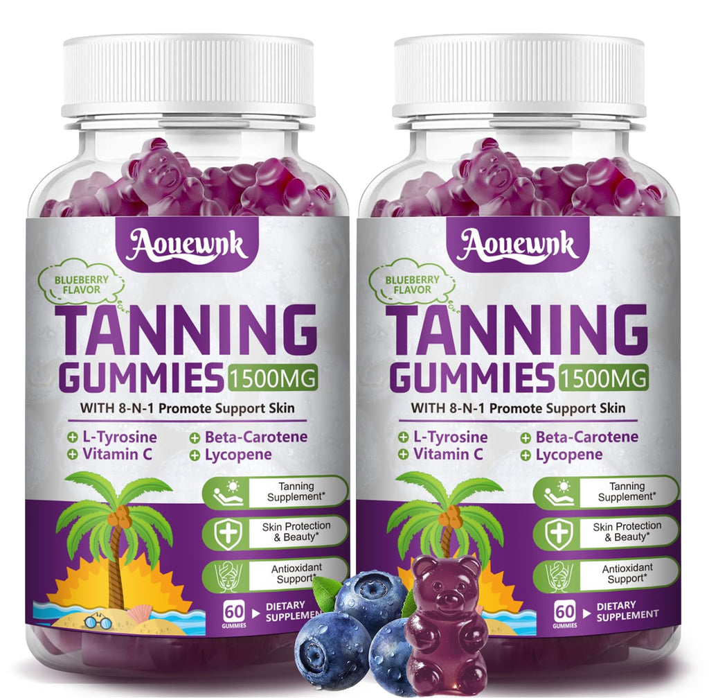 2 Packs 1500MG Tanning Gummies – Daily Tanning Supplement for Adults (Women & Men) | Aouewnk