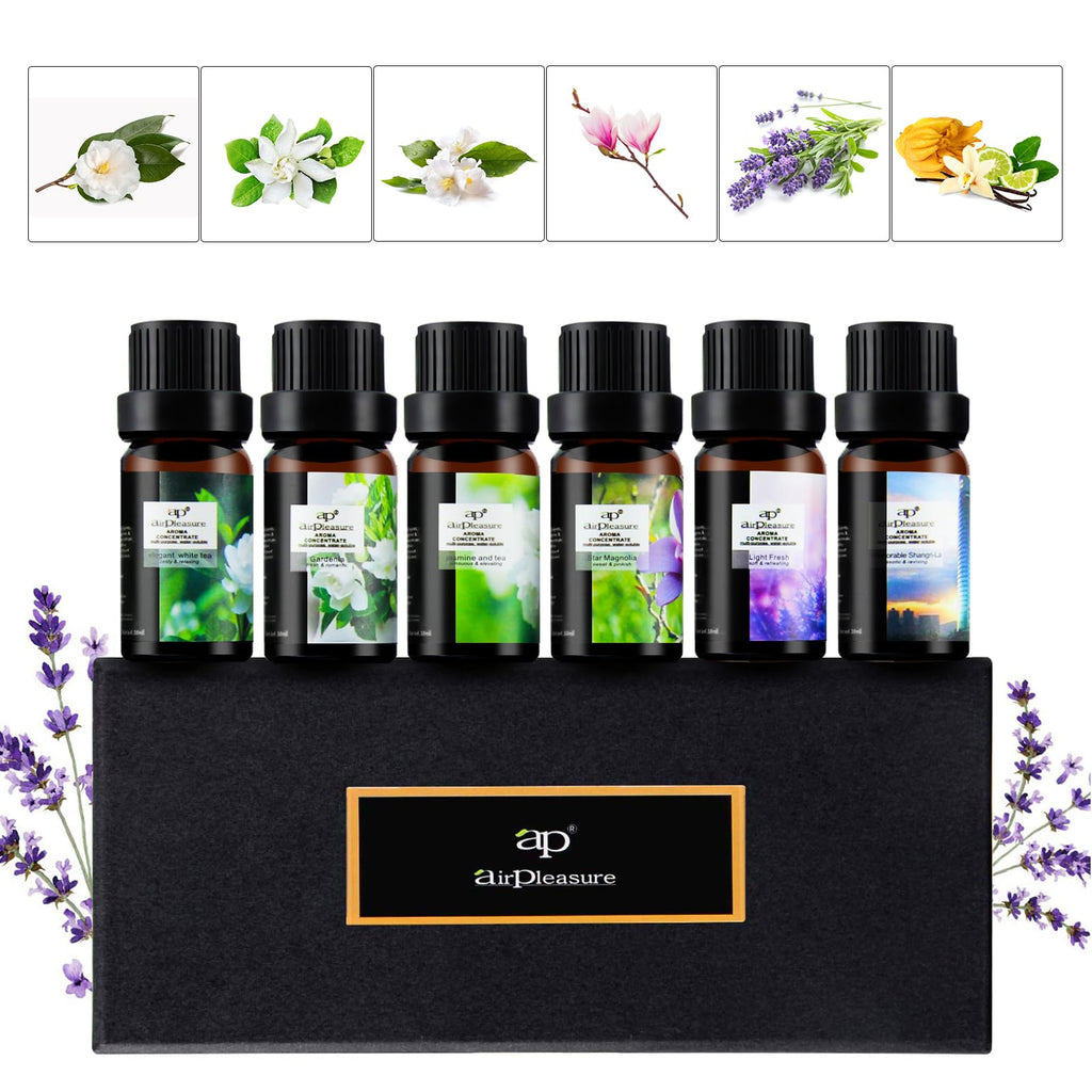 ap airpleasure Flower Essential Oils Set (6x10ml) – Gardenia, Magnolia, Shangri-La, Jasmine, White Tea, Lavender