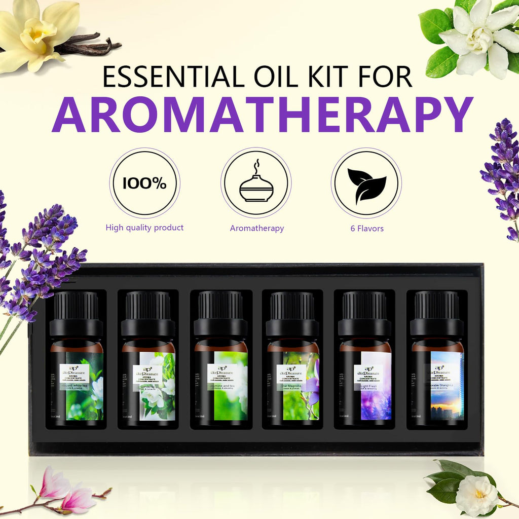 ap airpleasure Flower Essential Oils Set (6x10ml) – Gardenia, Magnolia, Shangri-La, Jasmine, White Tea, Lavender