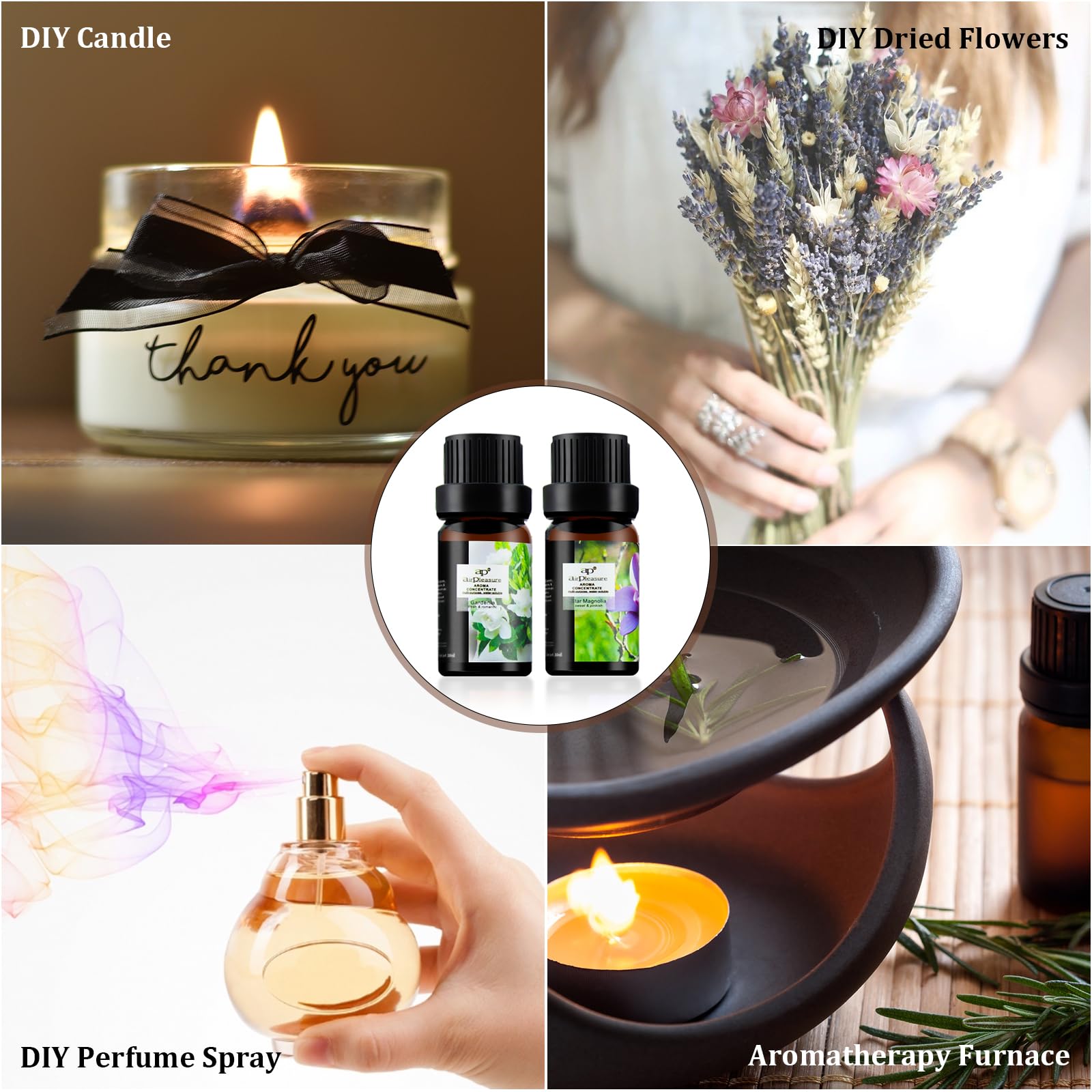 ap airpleasure Flower Essential Oils Set (6x10ml) – Gardenia, Magnolia, Shangri-La, Jasmine, White Tea, Lavender