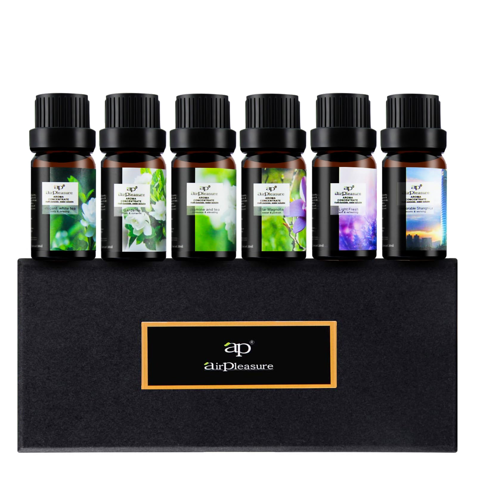 ap airpleasure Flower Essential Oils Set (6x10ml) – Gardenia, Magnolia, Shangri-La, Jasmine, White Tea, Lavender