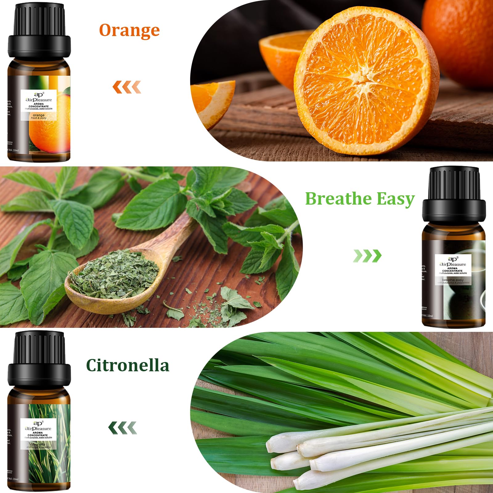 ap airpleasure Refresh Essential Oils Set — 6x10ml for Diffuser, Humidifier & Aromatherapy
