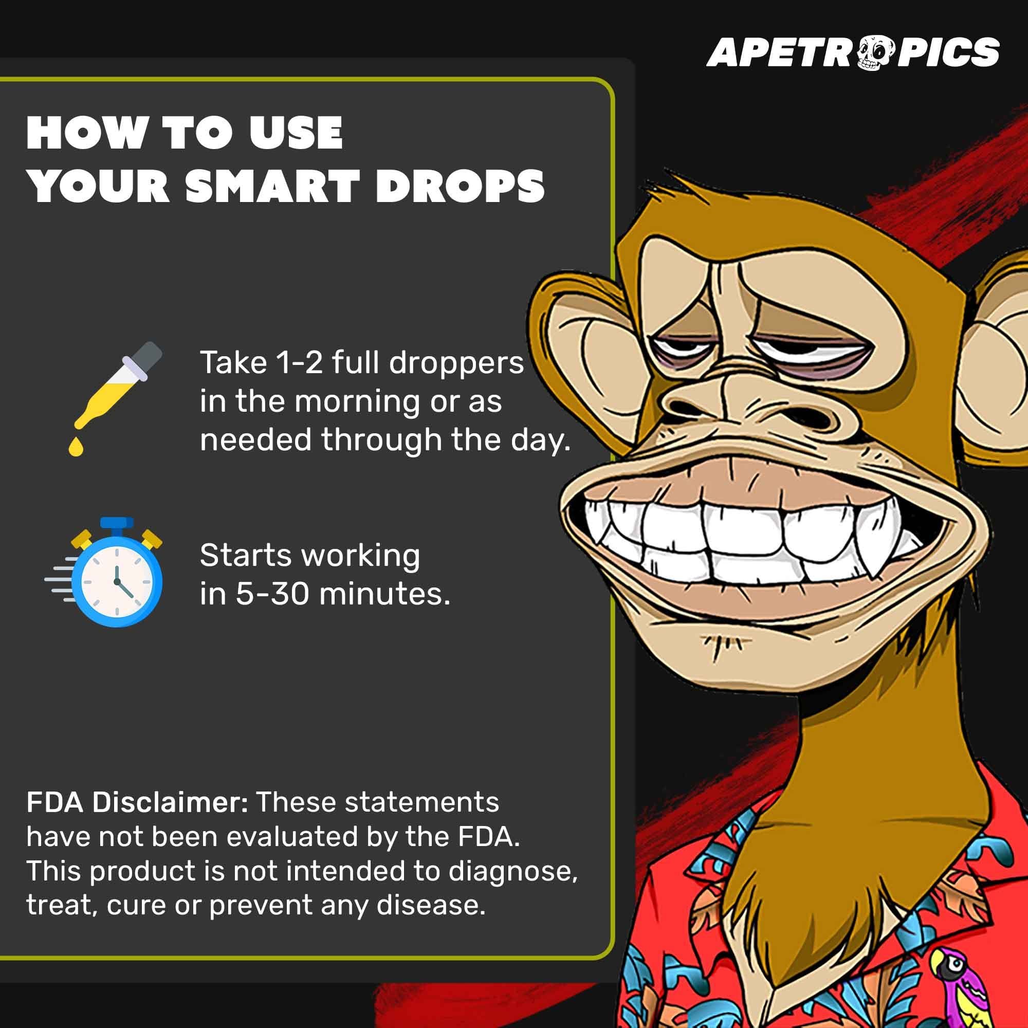 Apetropics Smart Drops - 5-in-1 Adaptogenic Mushroom Tincture for Focus (Lion's Mane, Cordyceps, Turkey Tail, Chaga, Reishi) Peach Watermelon - 30 Servings (3 Pack)