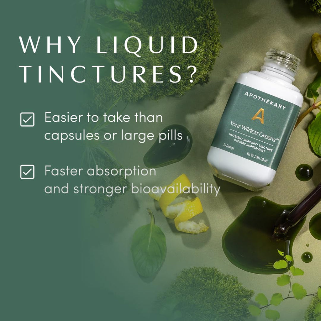 Apothékary Your Wildest Greens Herbal Liquid Drops – All-in-One Daily Superfood (15 Servings, 1.22oz) | 100% Plant-Based
