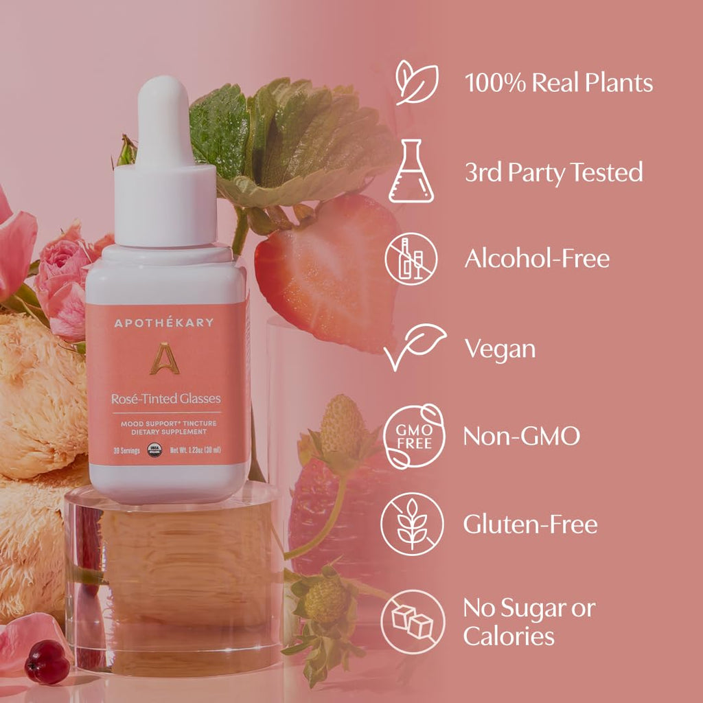 Apothékary Rosé-Tinted Glasses: Alcohol-Free Drops for Mood, Focus, and Glow