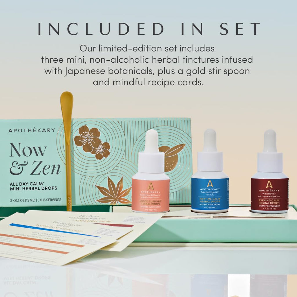 Apothékary Now & Zen Starter Set – 3 Mini Herbal Drops, Non-Alcoholic 15ml