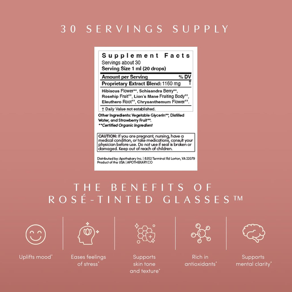 Apothékary Rosé-Tinted Glasses - Alcohol-Free Mood & Focus Drops, 30 Servings