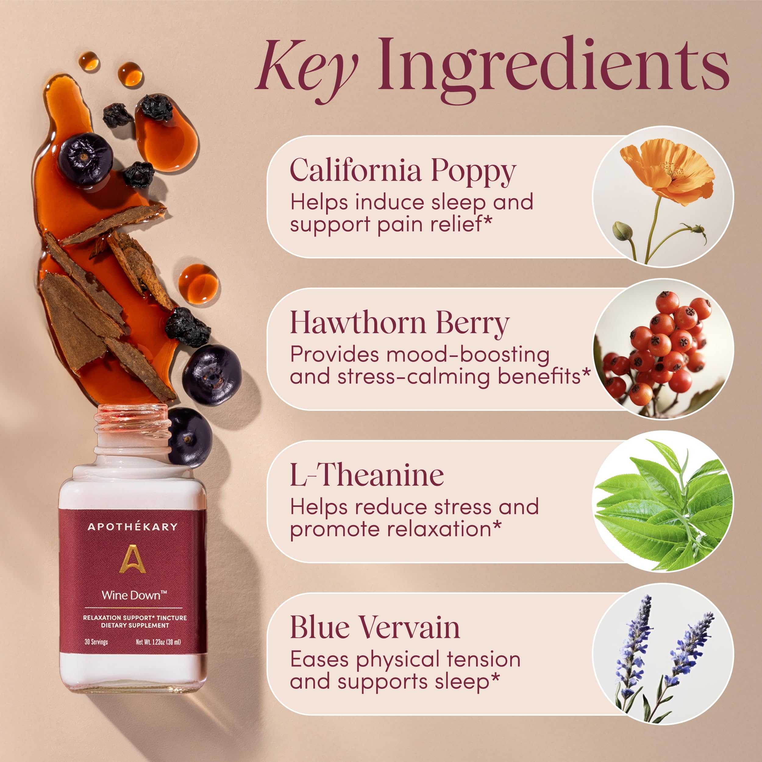 Apothékary Wine Down: Alcohol-Free Sleep Drops with Blue Vervain & Tart Cherry