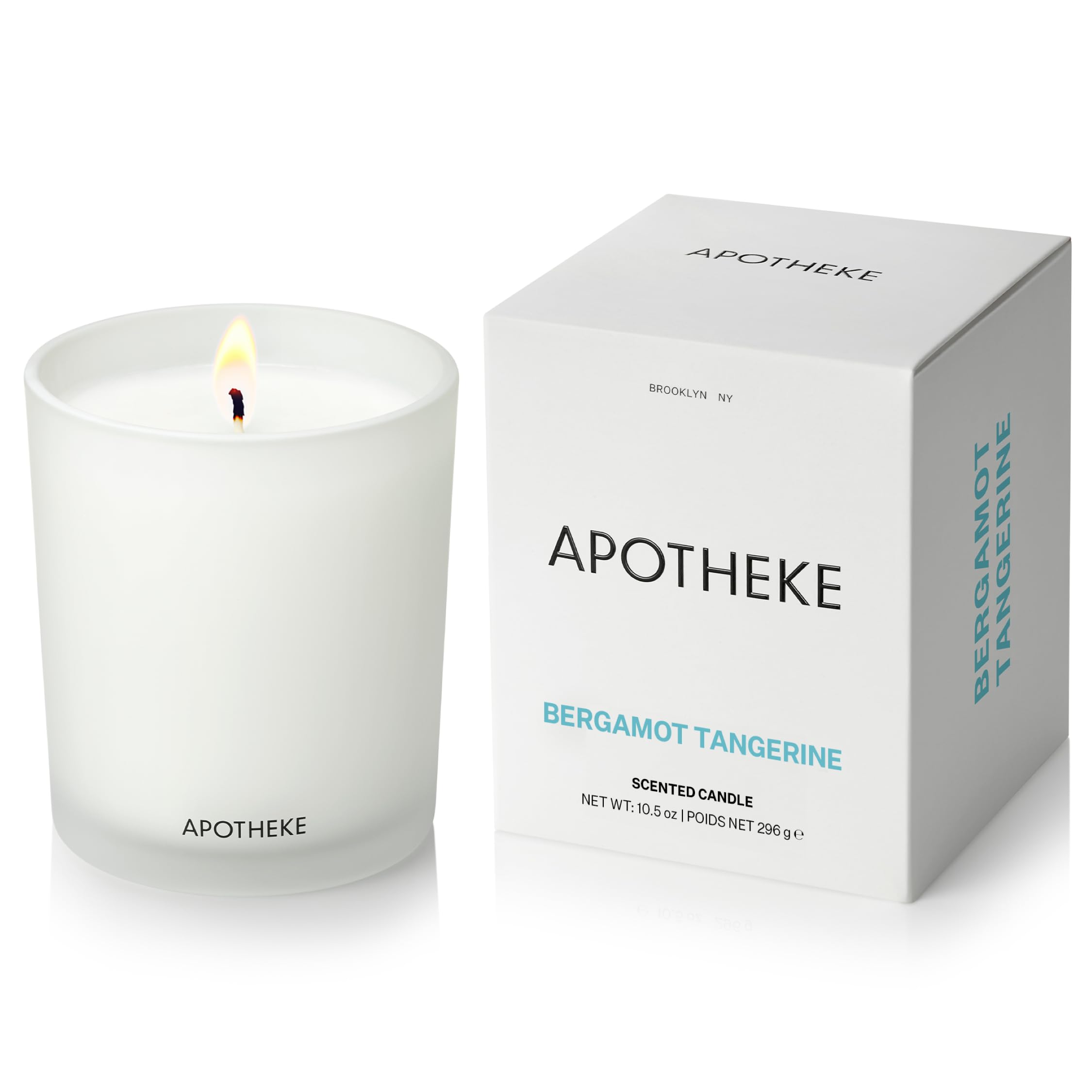 APOTHEKE Signature Bergamot Tangerine Candle – 10.5 oz Soy Wax, Non-Toxic, Large White Jar | Luxury Gift for Women & Men