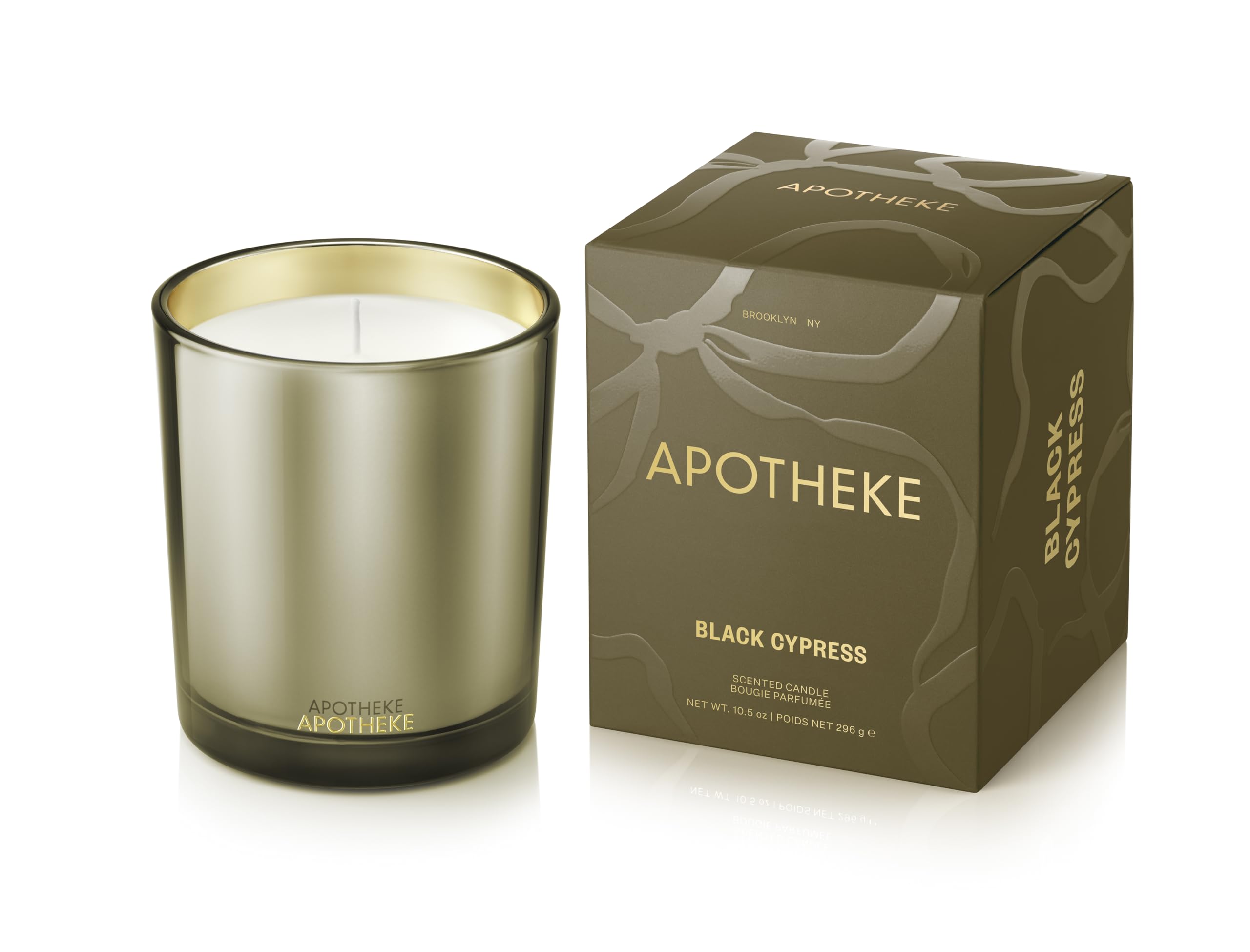 Apotheke Signature Scented Candle – Black Cypress, 10.5 oz | Soy Wax, Non-Toxic, Gold Jar
