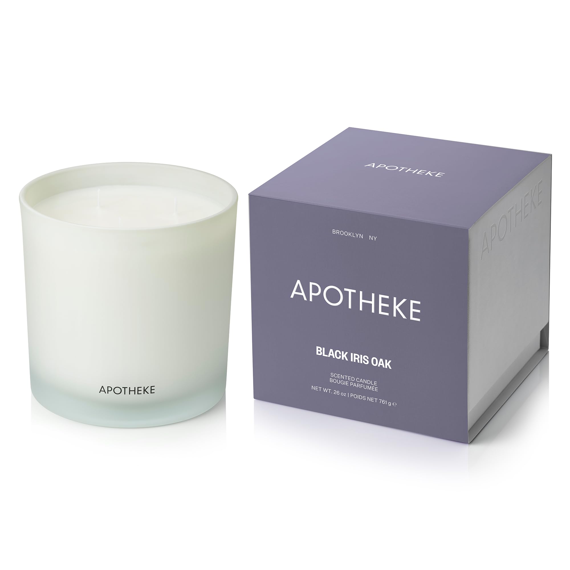 APOTHEKE 3-Wick Scented Candle – Black Iris Oak, 26 oz Soy Jar | Aromatherapy Gift