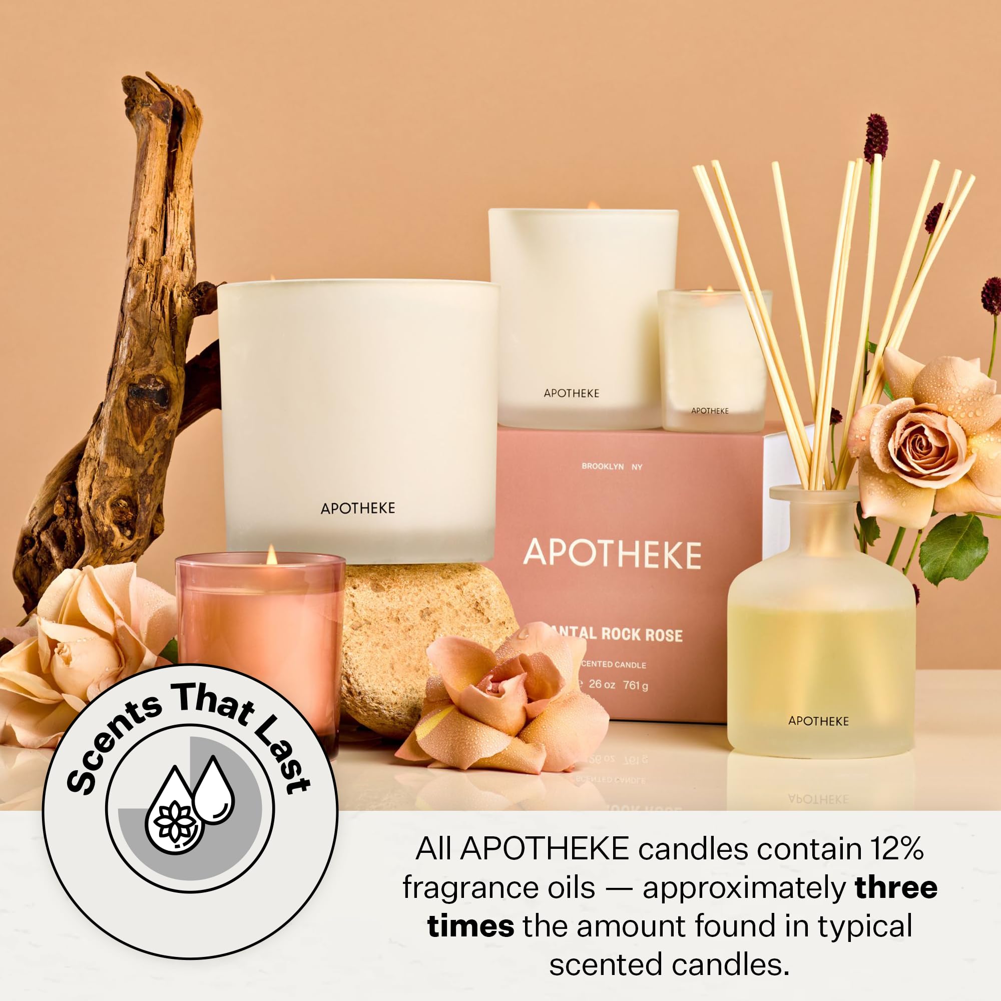 APOTHEKE Santal Rock Rose Petite Candle – Luxury Soy Jar, 5 oz