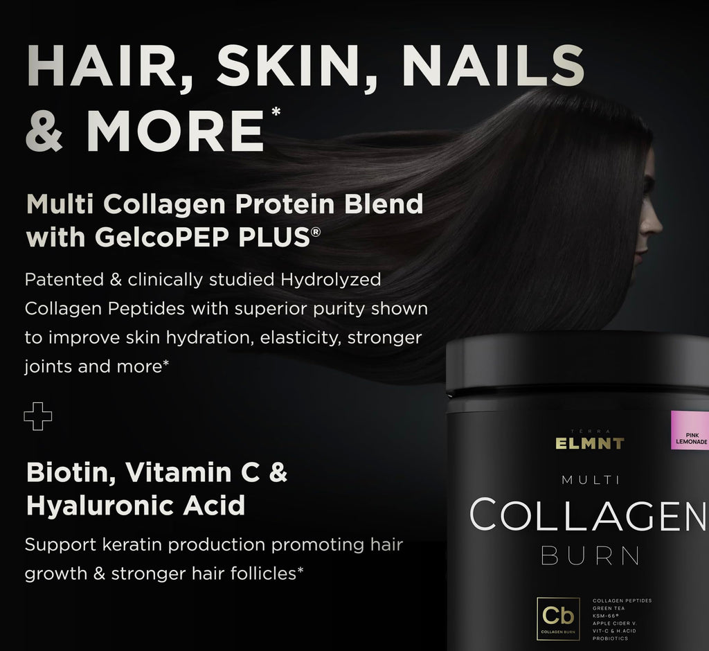 Super Collagen Burn Powder for Women – Pink Lemonade | Multi Collagen Peptides + Hyaluronic Acid