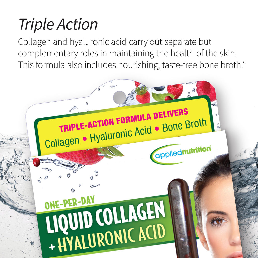 Applied Nutrition Liquid Collagen + Hyaluronic Acid – Skin & Nail Restoration (30 Servings, Pack of 3, Mixed Berry)