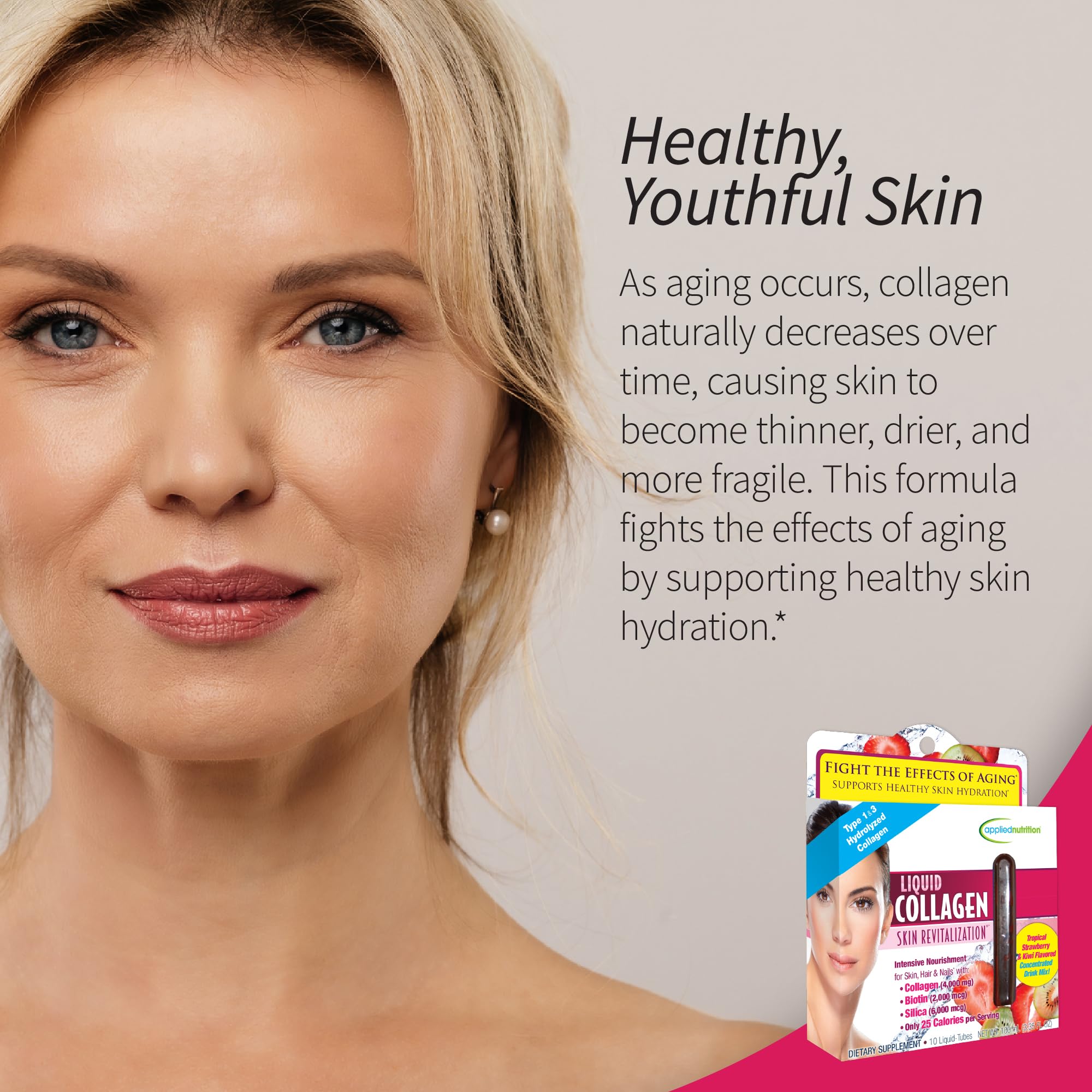 Applied Nutrition Liquid Collagen Skin Revitalization – 2x10 Tubes (Tropical Strawberry Kiwi)