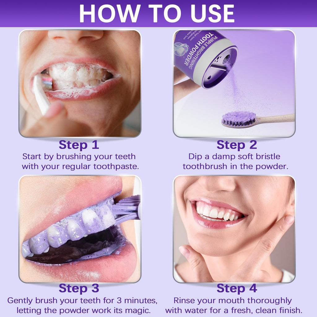 3Pcs Purple Teeth Whitening Powder – Purple Brightening, No Sensitivity, Fresh Mint