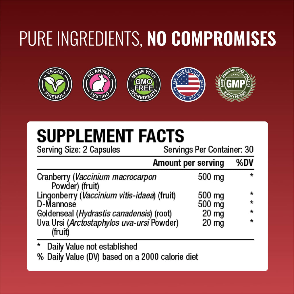 Approve Science Uritrac UTI Support – Cranberry, D-Mannose, Lingonberry – Vegan Friendly – 1 Bottle Supply