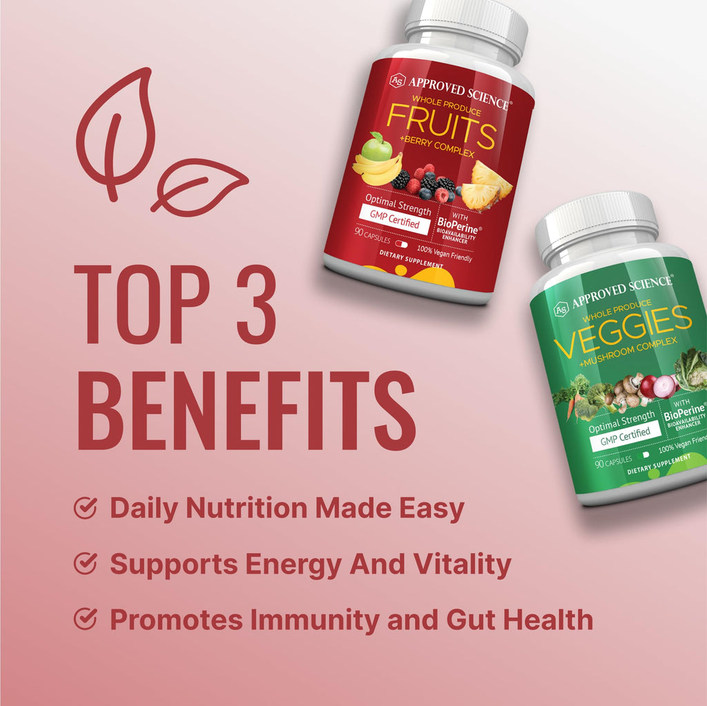 Approved Science Fruits & Veggies – 42 Fruits & Veggies Supplement, 180 Capsules (2-Month Supply)
