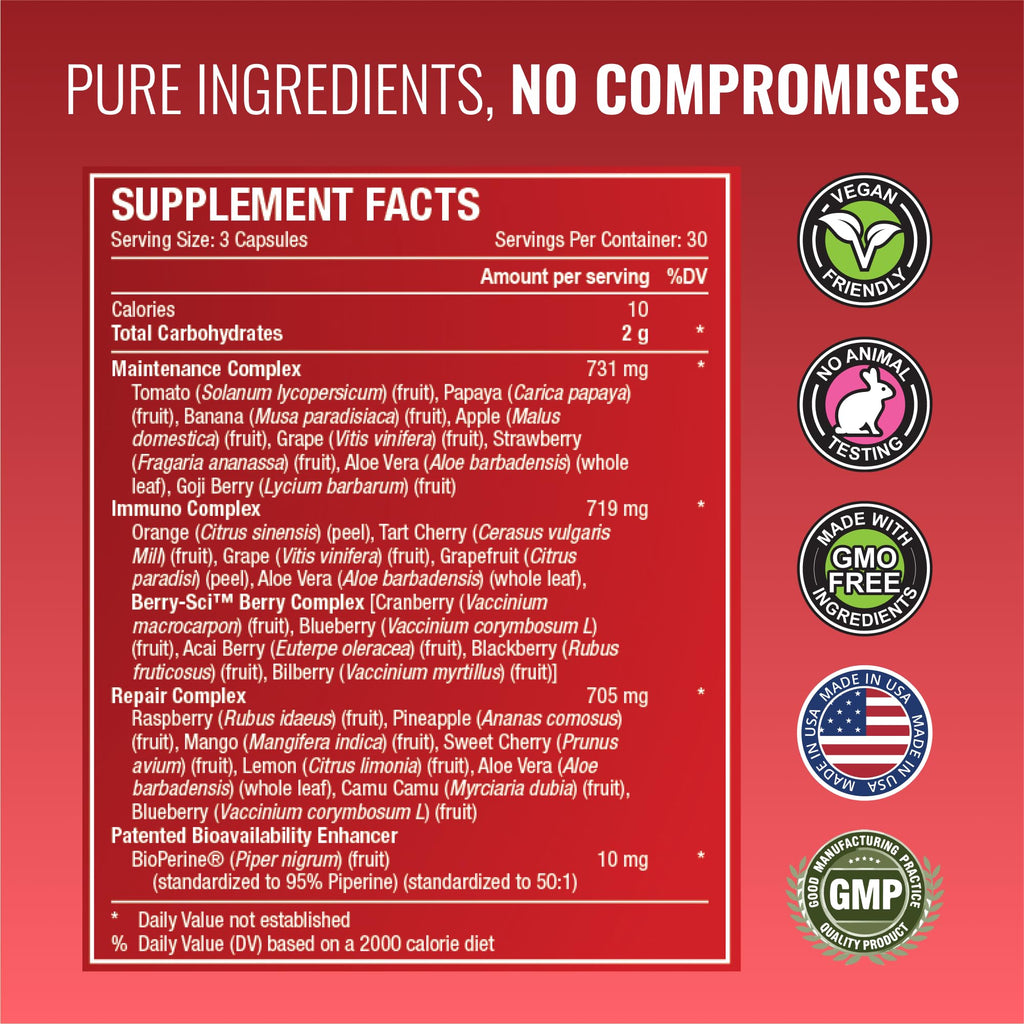 Approved Science Fruits & Veggies – 42 Fruits & Veggies Supplement, 180 Capsules (2-Month Supply)