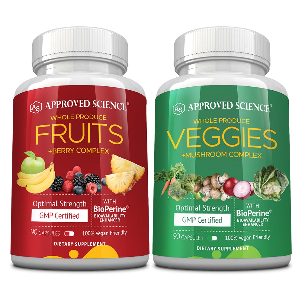 Approved Science Fruits & Veggies: 42-Item Whole Fruit & Veggie Capsule Supplement (90 Capsules)