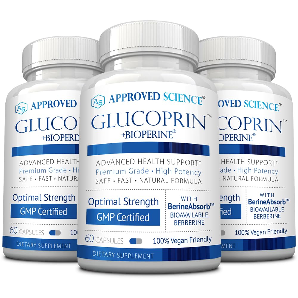 Approved Science Glucoprin – 250 mg Berberine, Mulberry, Cinnamon, BioPerine – Non-GMO, Made in USA – 3-Pack, 60 Vegan Capsules per Bottle