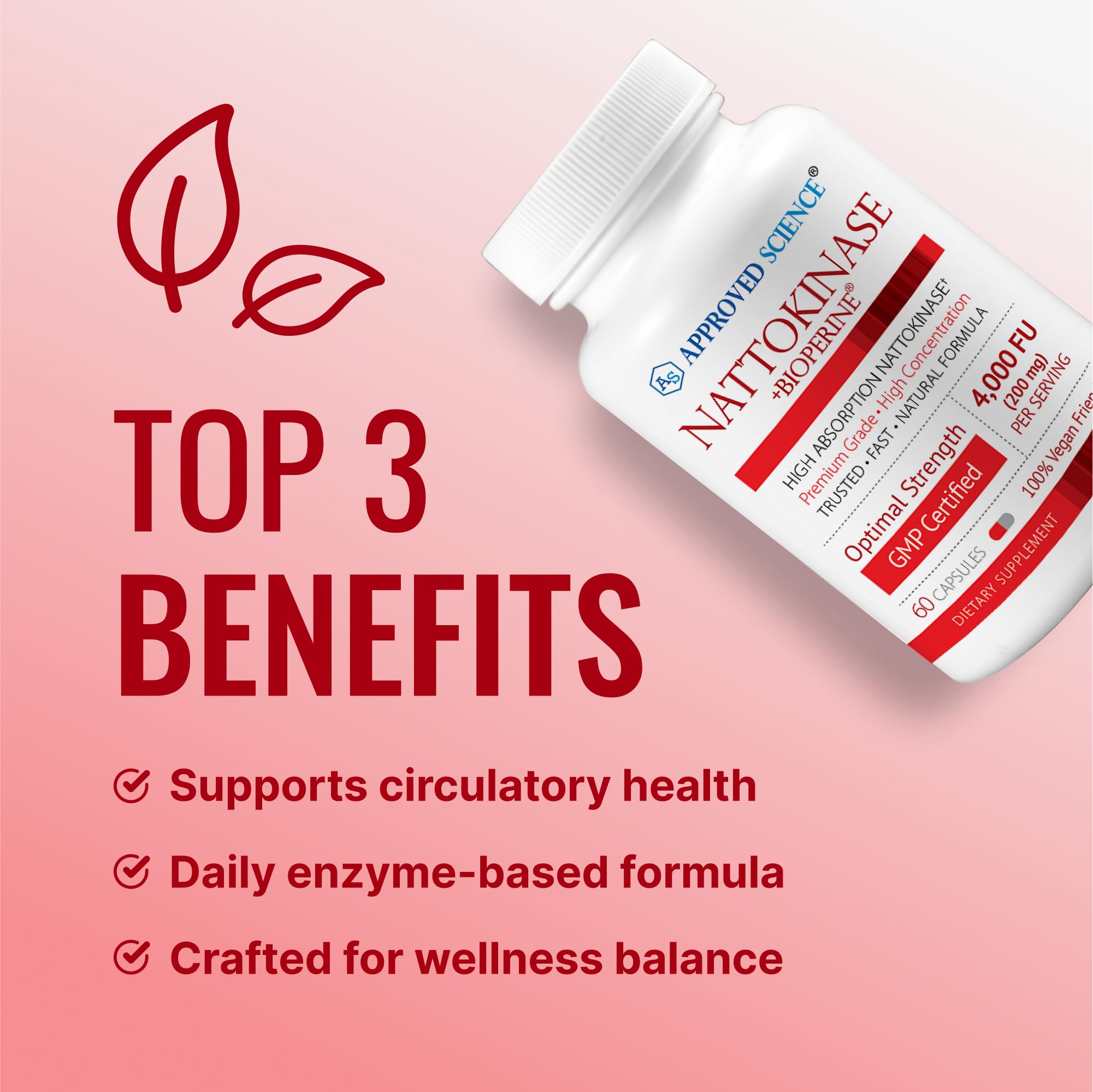 Approved Science Nattokinase 4000 FU - 180 Vegan Capsules + BioPerine