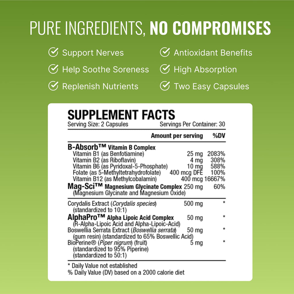 Approved Science Nervprin – Nerve Support with Benfotiamine, B12, R-Alpha-Lipoic Acid, Corydalis, Boswellia, BioPerine | 60 Capsules | Made in USA