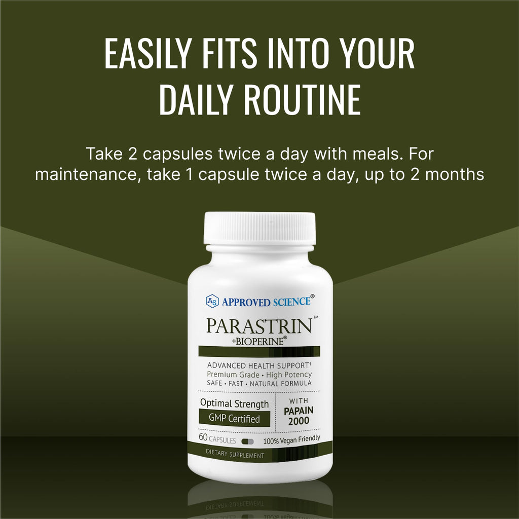 Approved Science Parastrin – 60 Vegan Capsules with Black Walnut, Garlic, Papain 2000 & BioPerine
