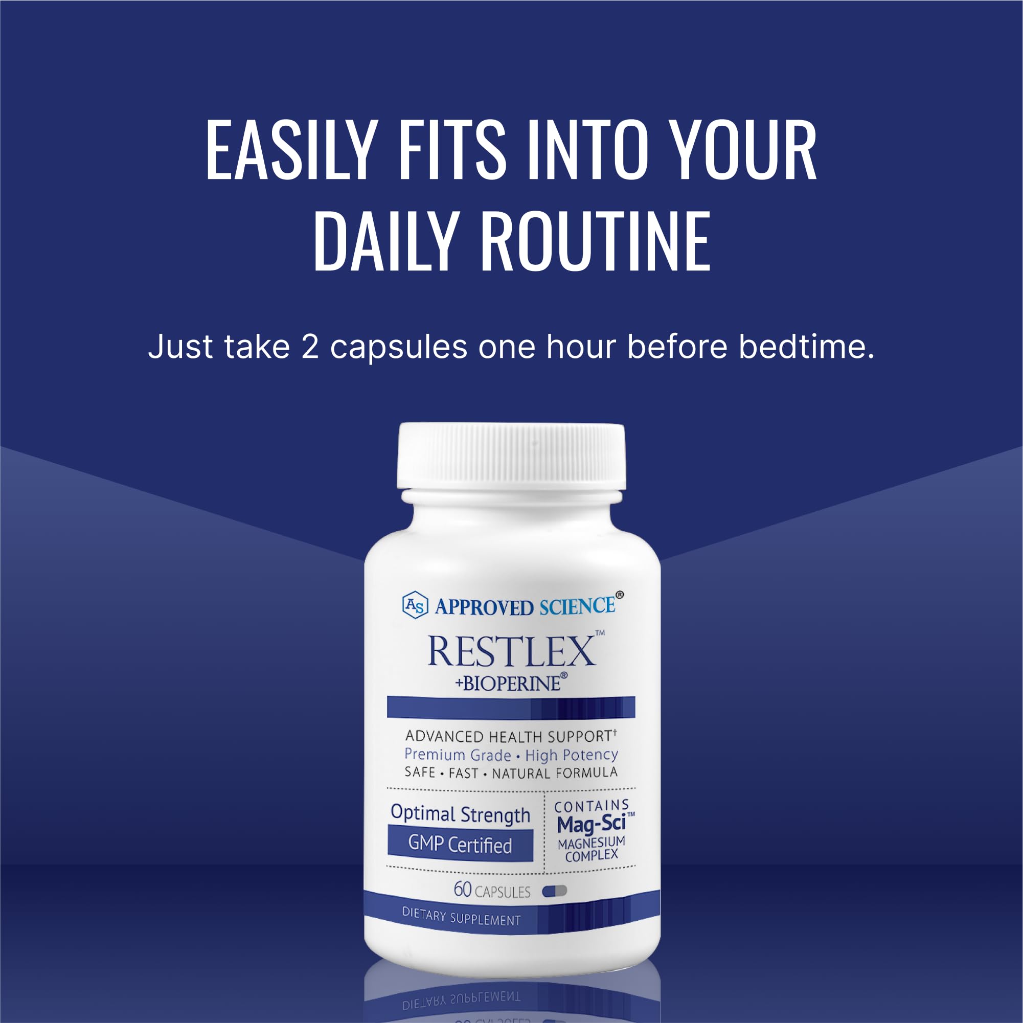 Approved Science Restlex - 420 mg Magnesium Glycinate Blend + 200 mg L-Theanine, 60 Capsules