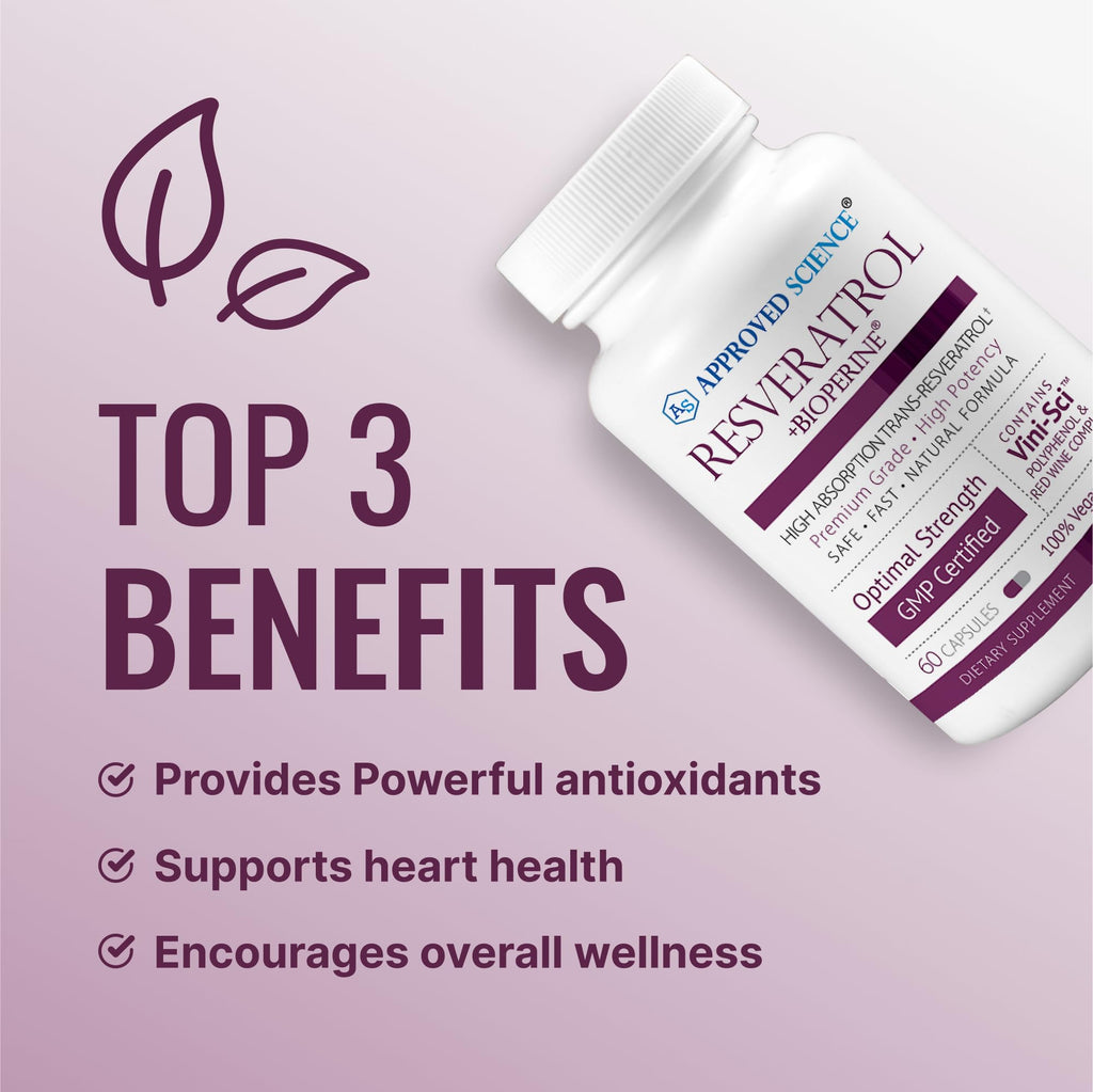 Approved Science® Resveratrol 1000 mg Trans-Resveratrol | 60 Vegan Capsules | Bioperine® | 98% Purity