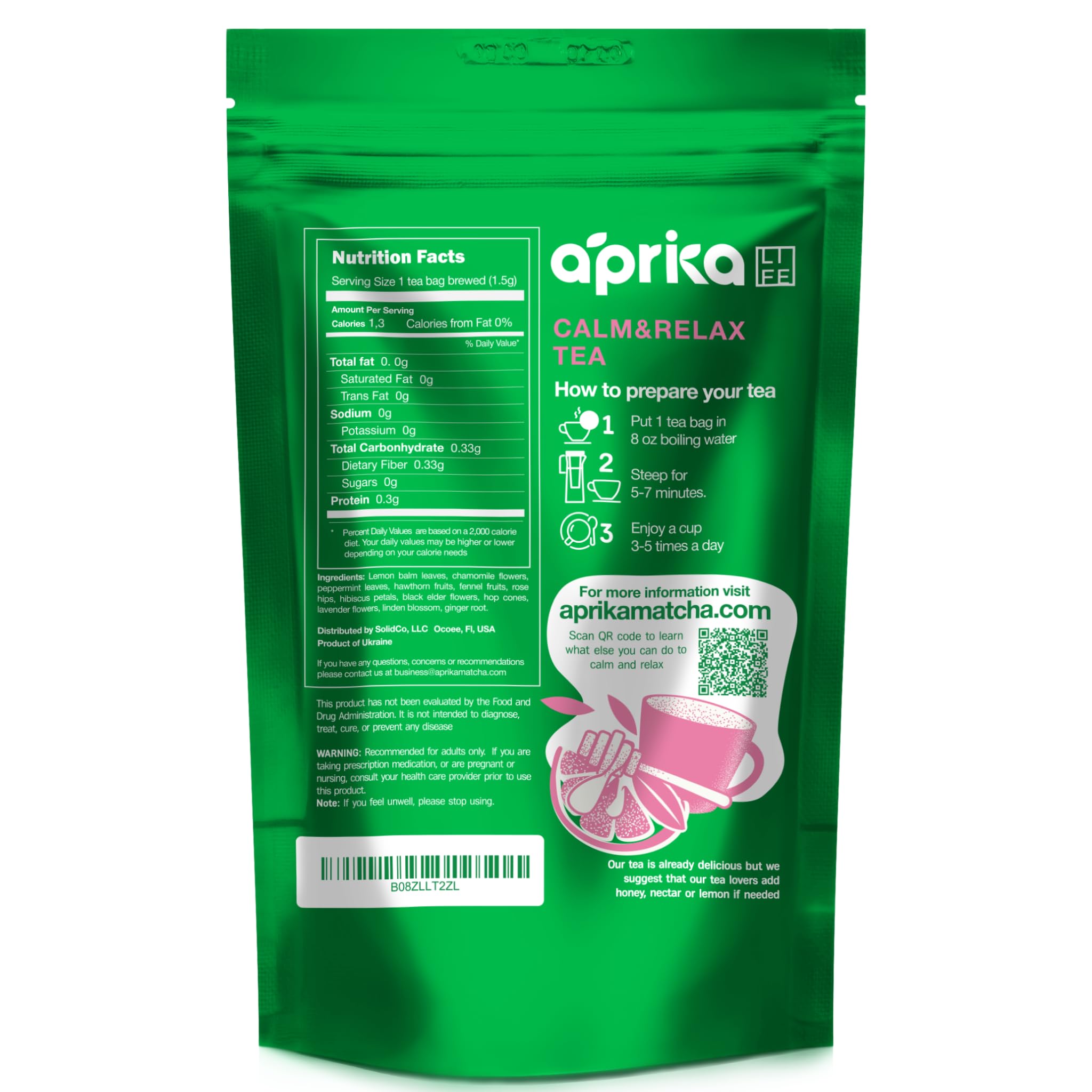AprikaLife Calm & Relax Herbal Tea – Chamomile, Peppermint & Lavender (60 Tea Bags)