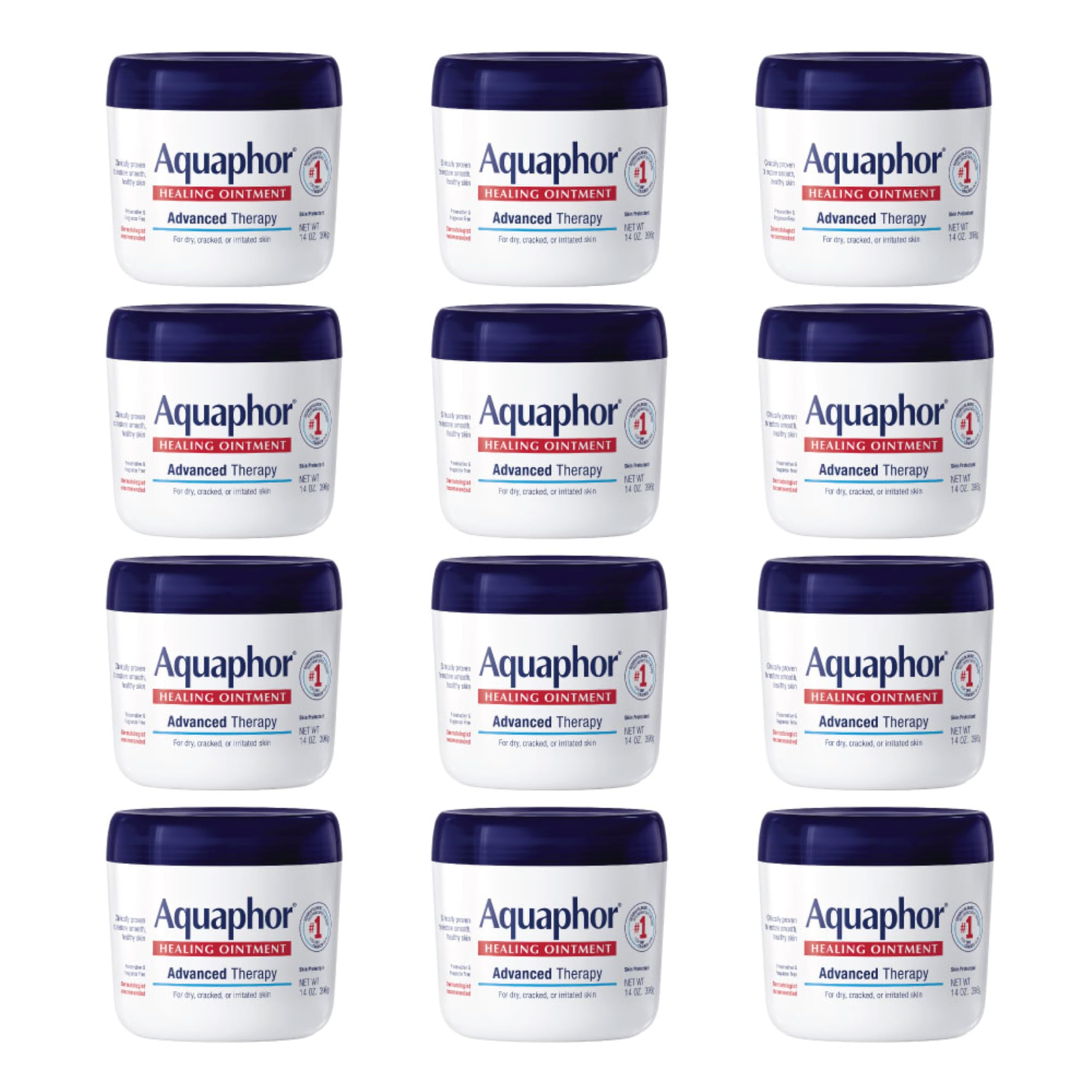 Aquaphor Healing Ointment: Advanced Therapy Skin Protectant, 14 oz Jar (Pack of 12)