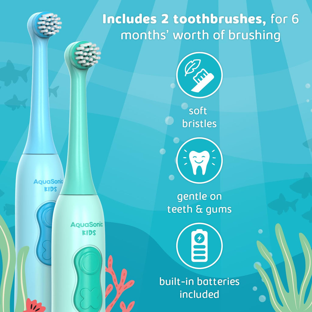 Aquasonic Kids Electric Toothbrush Set – Ages 3+ | Soft Bristles, Oscillating Brush Head, Built-in Battery | Aquarium Adventures