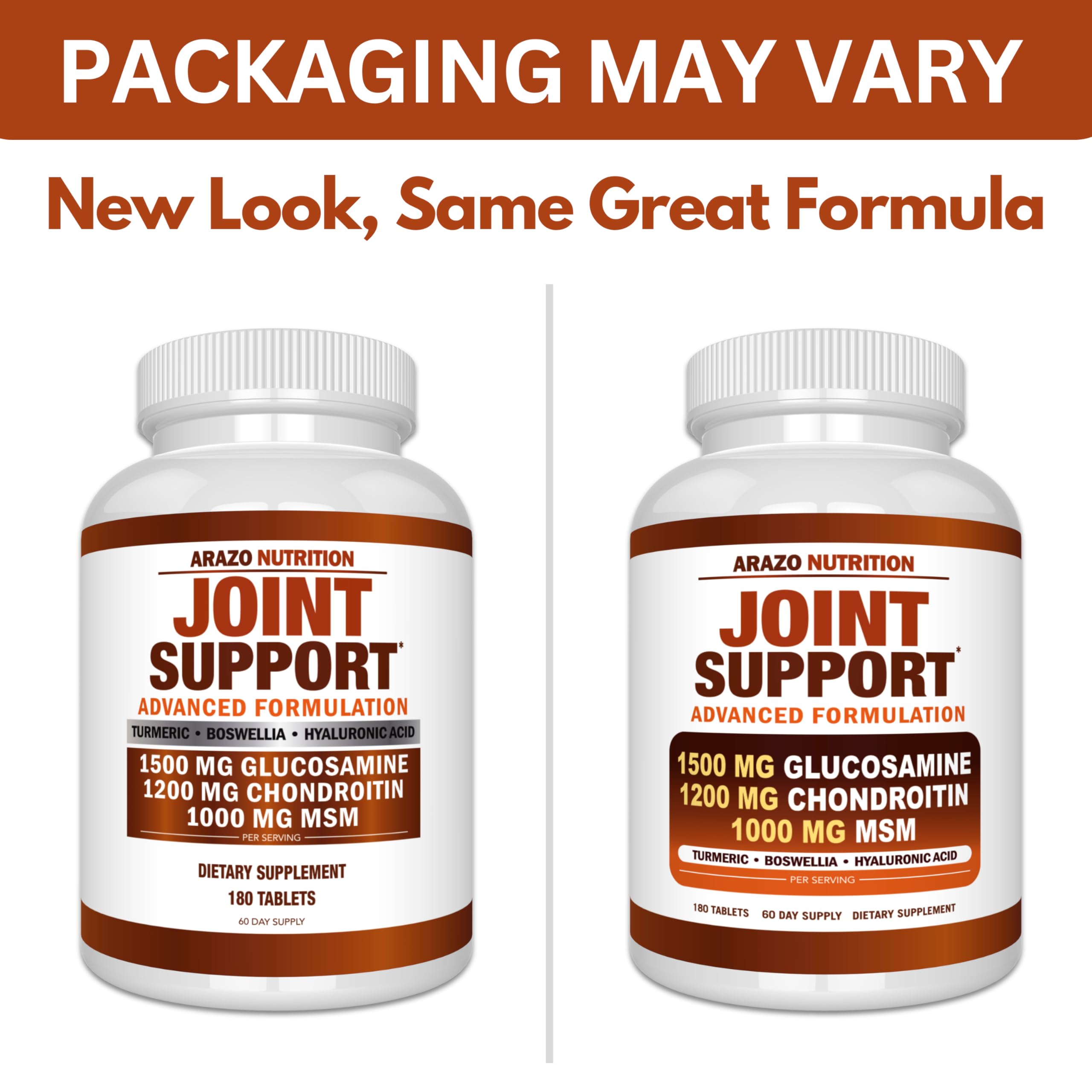 Arazo Nutrition Glucosamine Chondroitin Turmeric MSM Boswellia – Joint Support Supplement (180 Tablets)