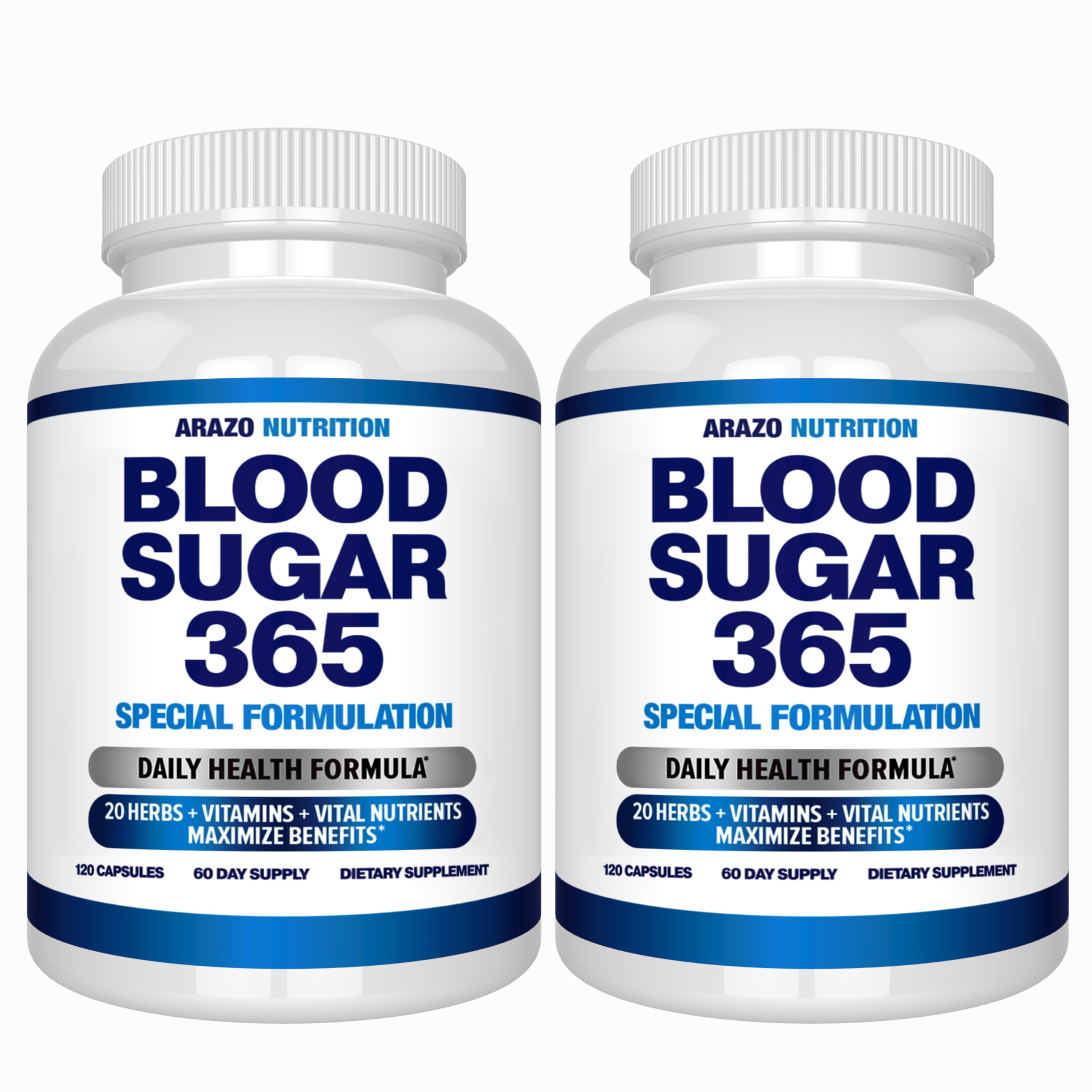 Arazo Nutrition Blood Sugar 365 – 120 Herbal Pills, 60 Day Supply (Pack of 2) – Supports Healthy Energy Levels