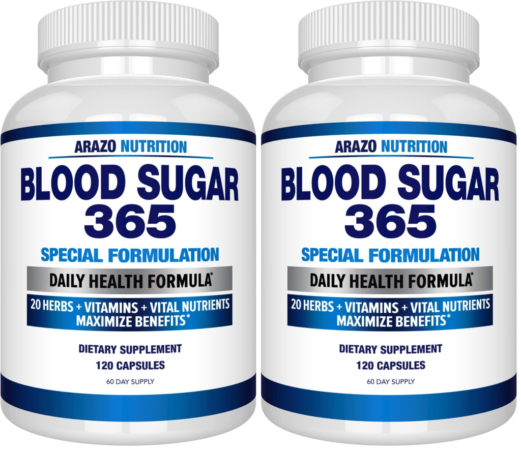 Arazo Nutrition Blood Sugar 365 – 120 Herbal Pills, 60 Day Supply (Pack of 2) – Supports Healthy Energy Levels